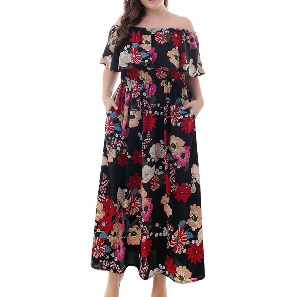 🌺Plus Size Floral 2-in-1 Ruffle Maxi Dress, 14-20 - Picture 7 of 7